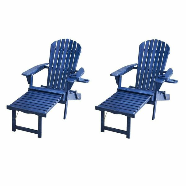 Conservatorio 72 in. Oceanic Collection Adirondack Chaise Lounge Chair Foldable, Cup, Navy Blue-Set of 2 CO3278657